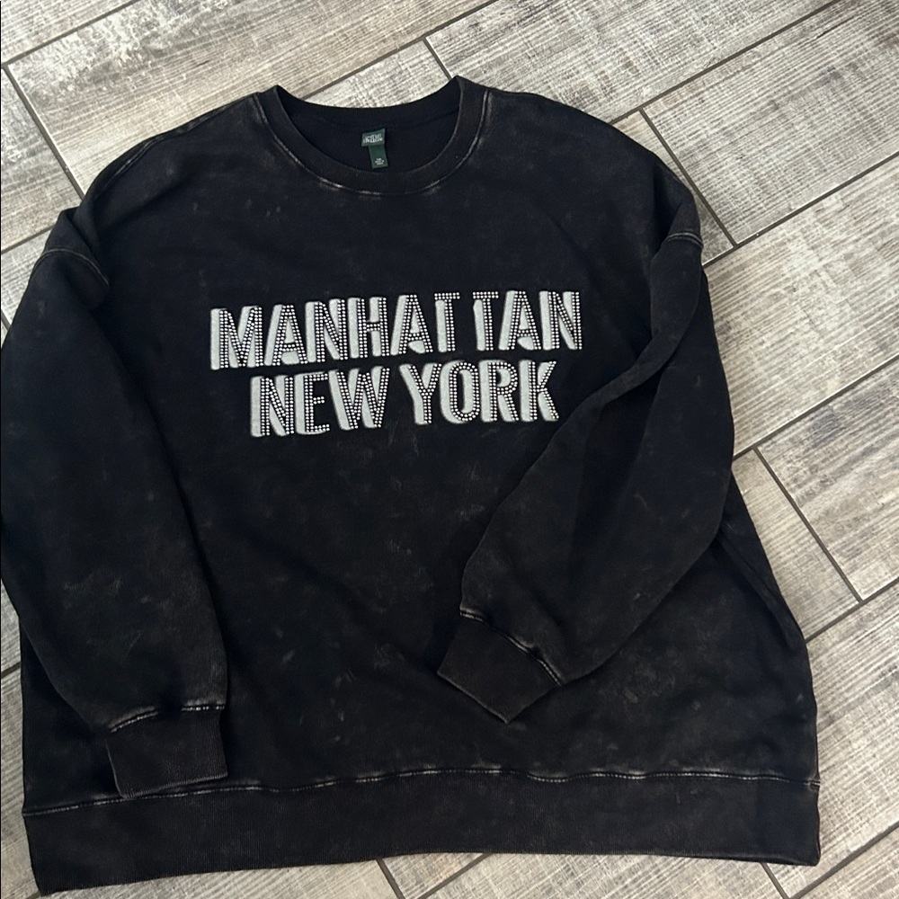 Wild Fable Manhattan New York Black Crewneck Sweater Rhinestones XXL - Picture 4 of 10